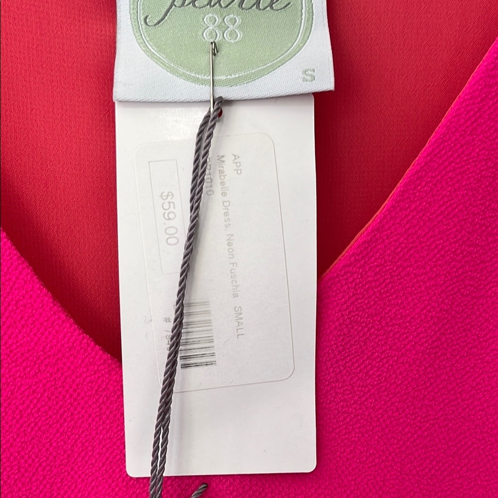 NWT Vibrant Neon Pink V-Neck Flowy Dress - Picture 5 of 7